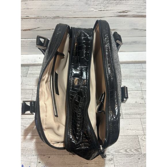 Vintage Ladies Talbots Black Leather & Gray Cloth Shoulder Bag Purse - Picture 6 of 11